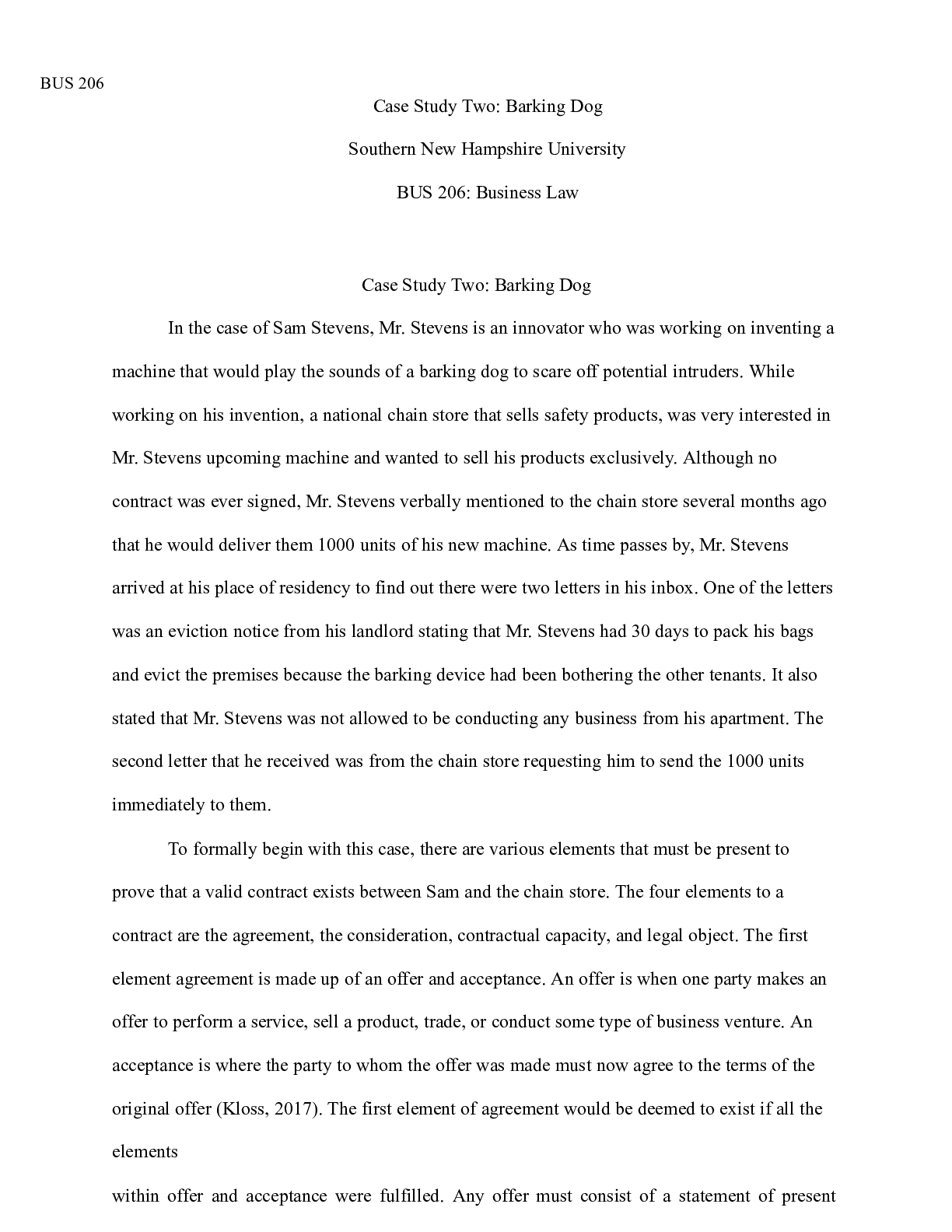 Preview image for Case Study Two.docx  BUS 206  Case Study Two: Barking Dog  Southern New Hampshire Universi